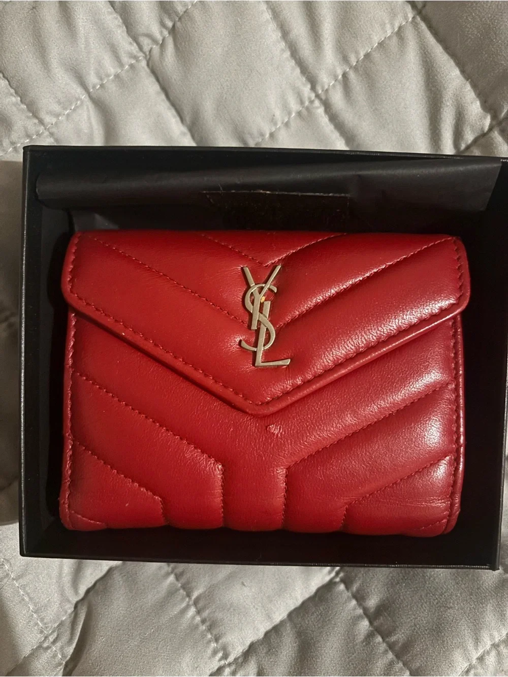 Saint Laurent Red Quilted Leather YSL Logo wallet